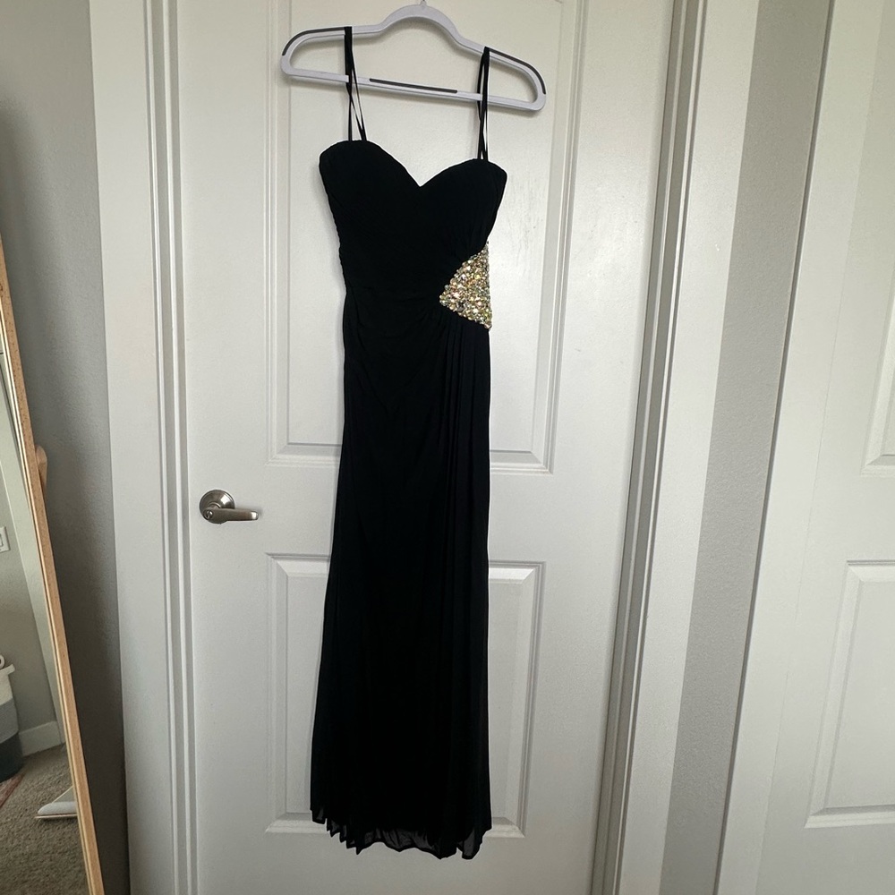Vintage Strapless Black Formal Long Dress with Beaded Side Accent